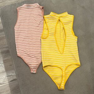 Striped One Piece Bodysuits Yellow and Pink